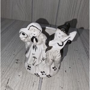 Vintage Ceramic Toothpick Holder Planter Boy & Girl Black & White Japan